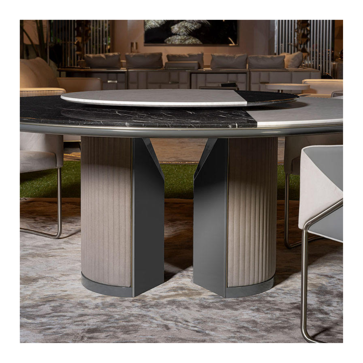 Duotone Marble Round Dining Table